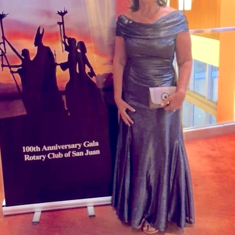 Tahari grey/blue maxi dress by Arthur Levine